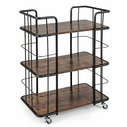 3-Tier Rolling Buffet Serving Cart with Lockable Wheels and Metal Frame-Rusticbrown