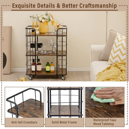 3-Tier Rolling Buffet Serving Cart with Lockable Wheels and Metal Frame-Rusticbrown