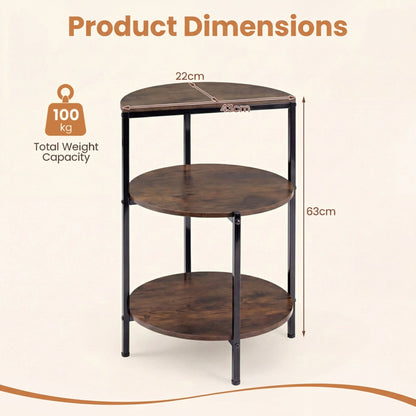3-Tier Round Side Table Set of 2 with Storage Shelves and Metal Frame for Small Spaces-Rustic Brown