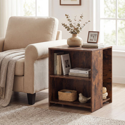 3-Tier Square Wooden End Table with Open Storage Shelves-Rusticbrown