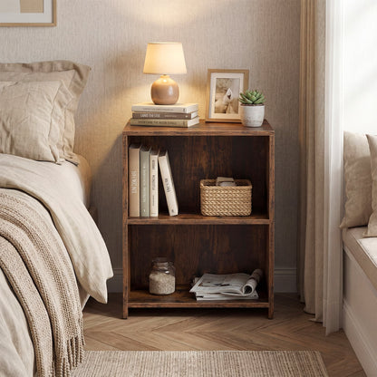 3-Tier Square Wooden End Table with Open Storage Shelves-Rusticbrown