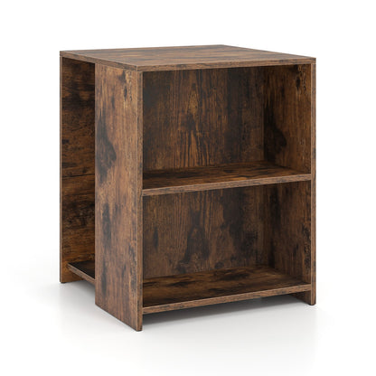 3-Tier Square Wooden End Table with Open Storage Shelves-Rusticbrown