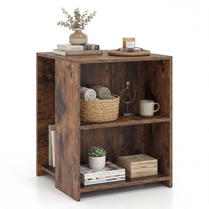 3-Tier Square Wooden End Table with Open Storage Shelves-Rusticbrown