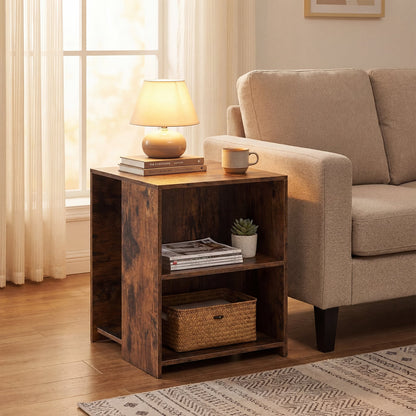 3-Tier Square Wooden End Table with Open Storage Shelves-Rusticbrown