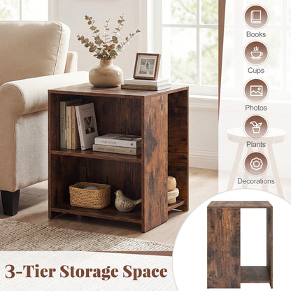 3-Tier Square Wooden End Table with Open Storage Shelves-Rusticbrown