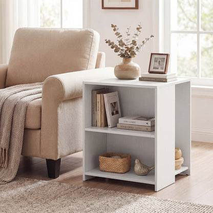 3-Tier Square Wooden End Table with Open Storage Shelves-White