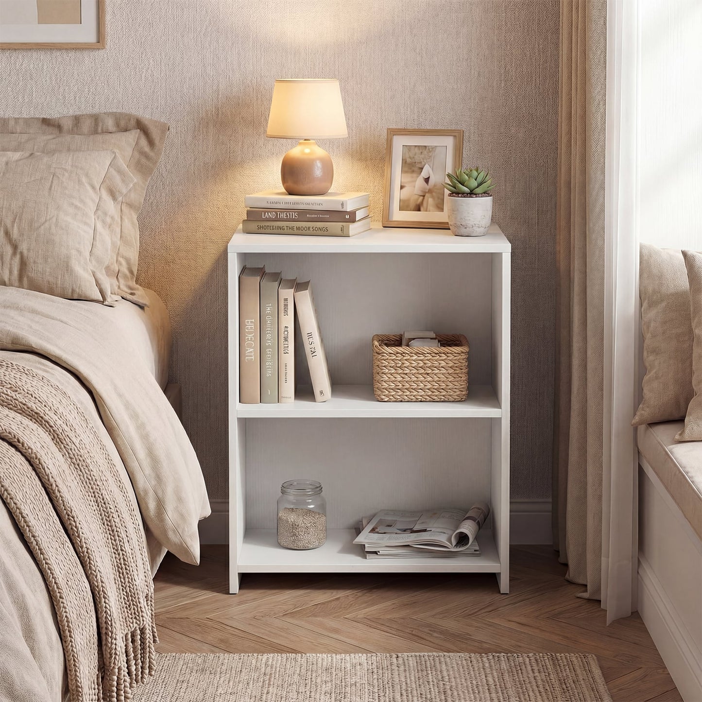3-Tier Square Wooden End Table with Open Storage Shelves-White