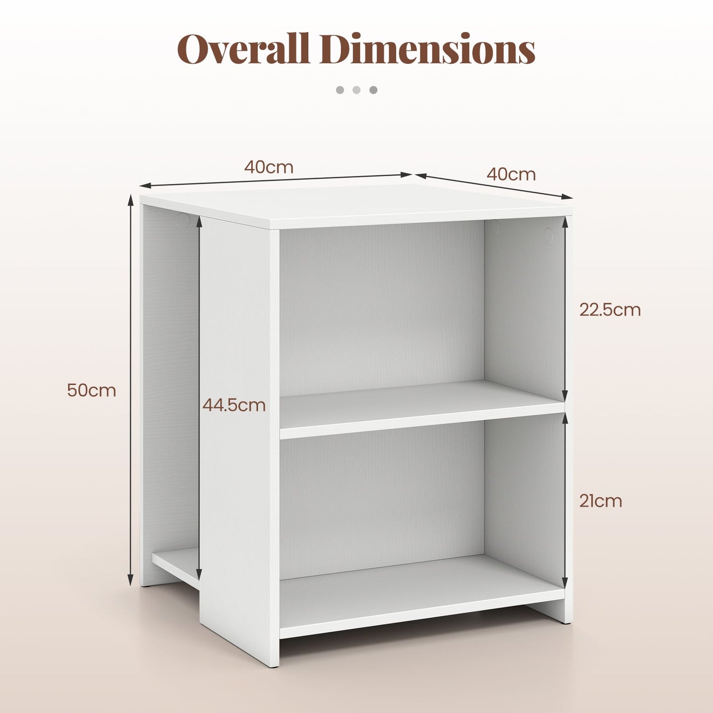 3-Tier Square Wooden End Table with Open Storage Shelves-White