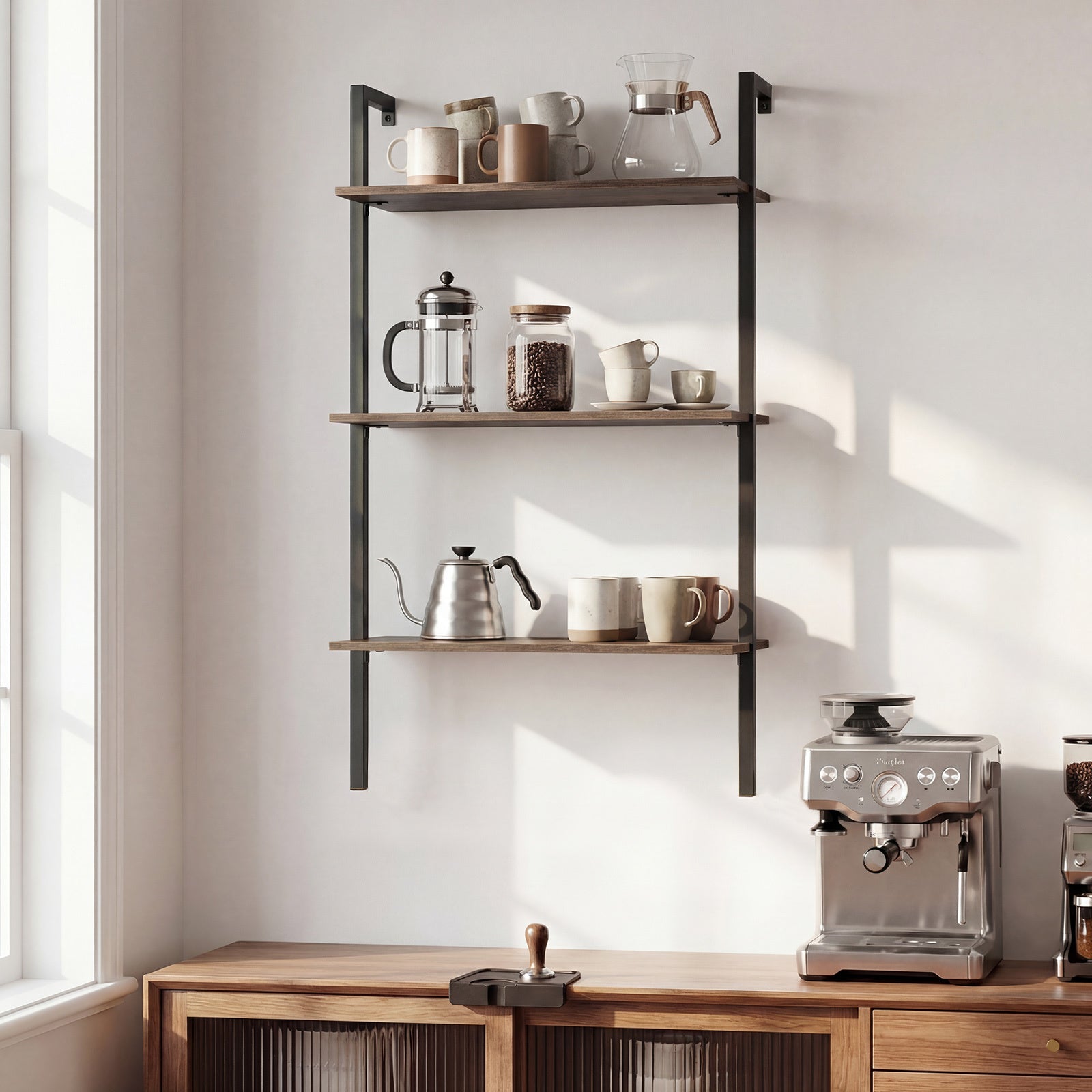 3-Tier Wall Mounted Shelves for Living Room Home Office-Rustic Brown