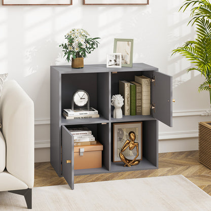 3-Tier Bookshelf with Dual Anti-Tipping Kits and 2 Cabinets-Grey