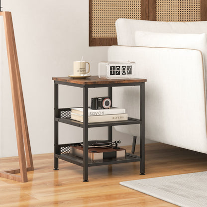 3-Tier End Table with 2 Mesh Storage Shelves for Living Room-Coffee