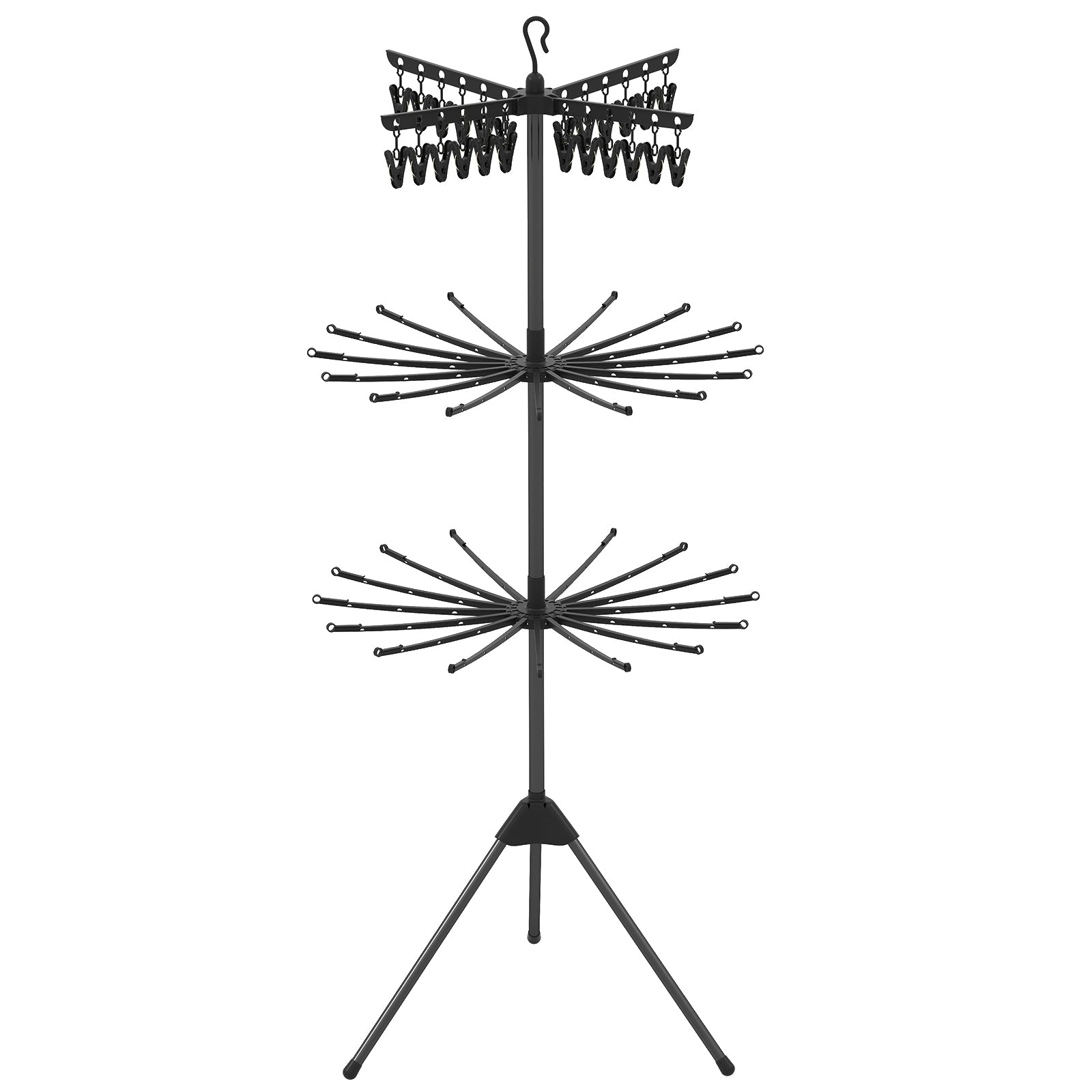 3-Tier Folding Clothes Drying Rack Tripod Laundry Drying Rack-Black