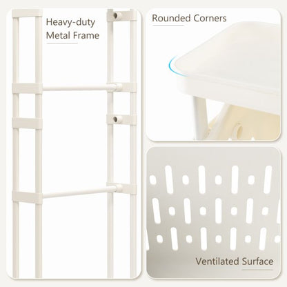 3-Tier Laundry Hamper Cart with 4 Rolling Wheels-White