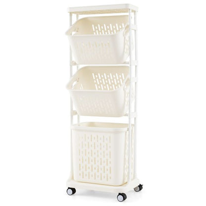 3-Tier Laundry Hamper Cart with 4 Rolling Wheels-White