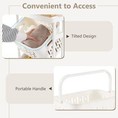 3-Tier Laundry Hamper Cart with 4 Rolling Wheels-White