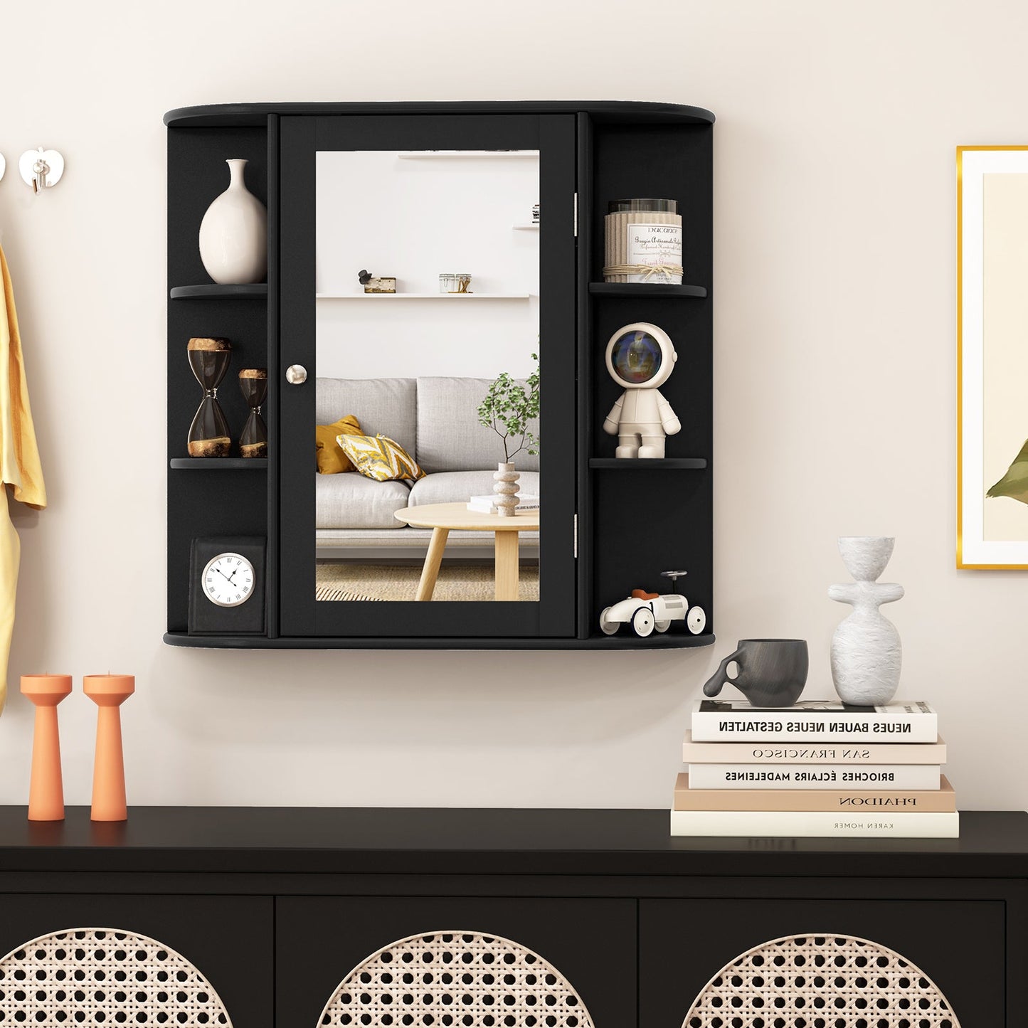3-Tier Mirrored Wall Mounted Bathroom Cabinet-Black