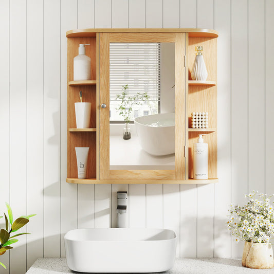 3-Tier Mirrored Wall Mounted Bathroom Cabinet-Natural