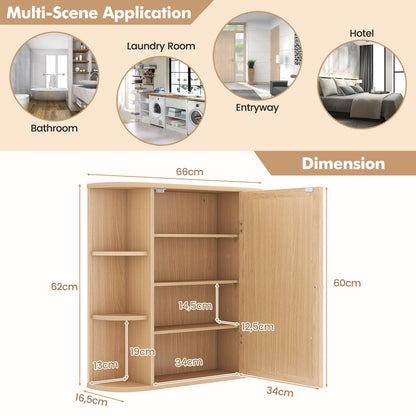 3-Tier Mirrored Wall Mounted Bathroom Cabinet-Natural