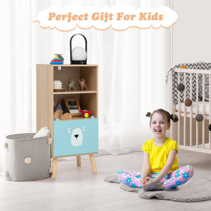 3-Tier Wood Kids Storage Shelf with Storage Drawer-Natural