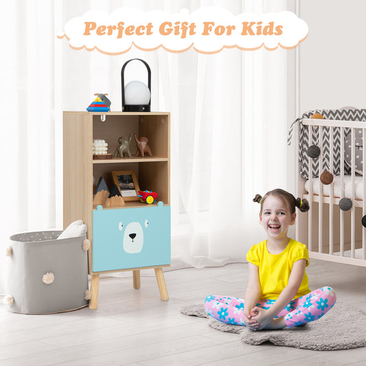 3-Tier Wood Kids Storage Shelf with Storage Drawer-Natural
