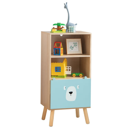 3-Tier Wood Kids Storage Shelf with Storage Drawer-Natural