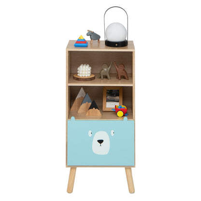 3-Tier Wood Kids Storage Shelf with Storage Drawer-Natural