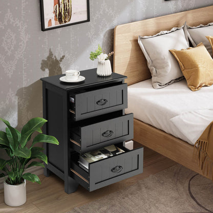 3-Tier Vintage Nightstand with Exquisite Metal Handles-Black