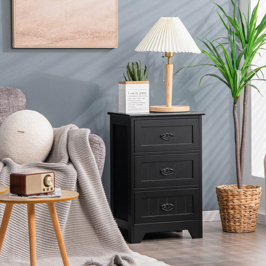 3-Tier Vintage Nightstand with Exquisite Metal Handles-Black
