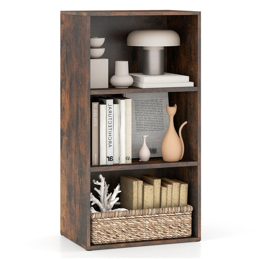 3-Cube Bookcase with 7-Position Adjustable Shelves and Anti-Toppling Kits in Rustic Brown