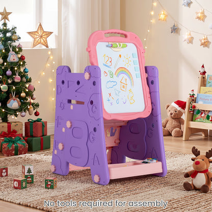 3 in 1 Art Easel for Kids Double Sided Magnetic Board Chalkboard and Whiteboard-Pink