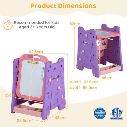 3 in 1 Art Easel for Kids Double Sided Magnetic Board Chalkboard and Whiteboard-Pink