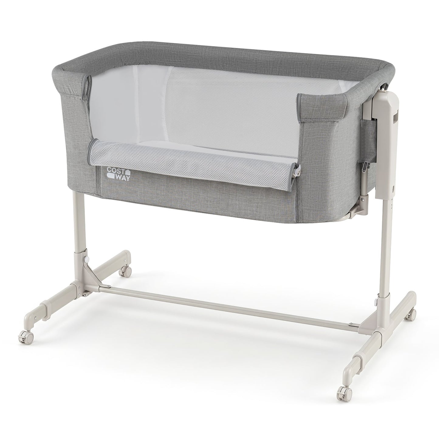 3-in-1 Baby Crib Height-Adjustable Bedside Crib with Castors-Grey