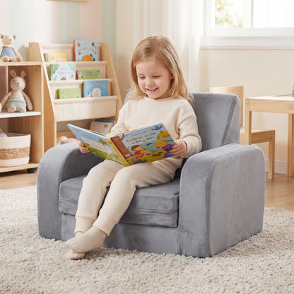 3-in-1 Convertible Kids Sofa Bed with Ultra-soft Crystal Velvet-Grey