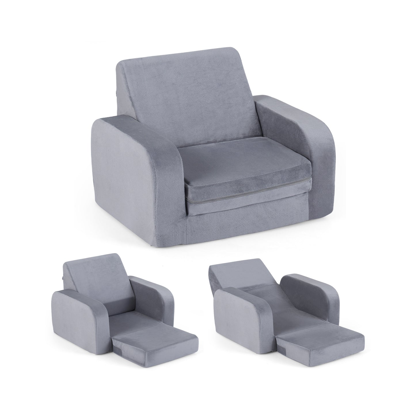 3-in-1 Convertible Kids Sofa Bed with Ultra-soft Crystal Velvet-Grey