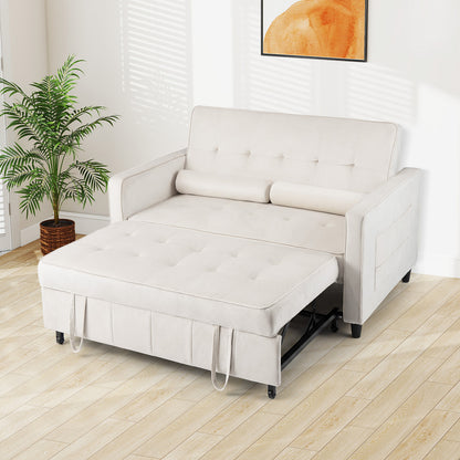 3-in-1 Convertible Sleeper Sofa Bed Pull Out Couch Bed-Beige