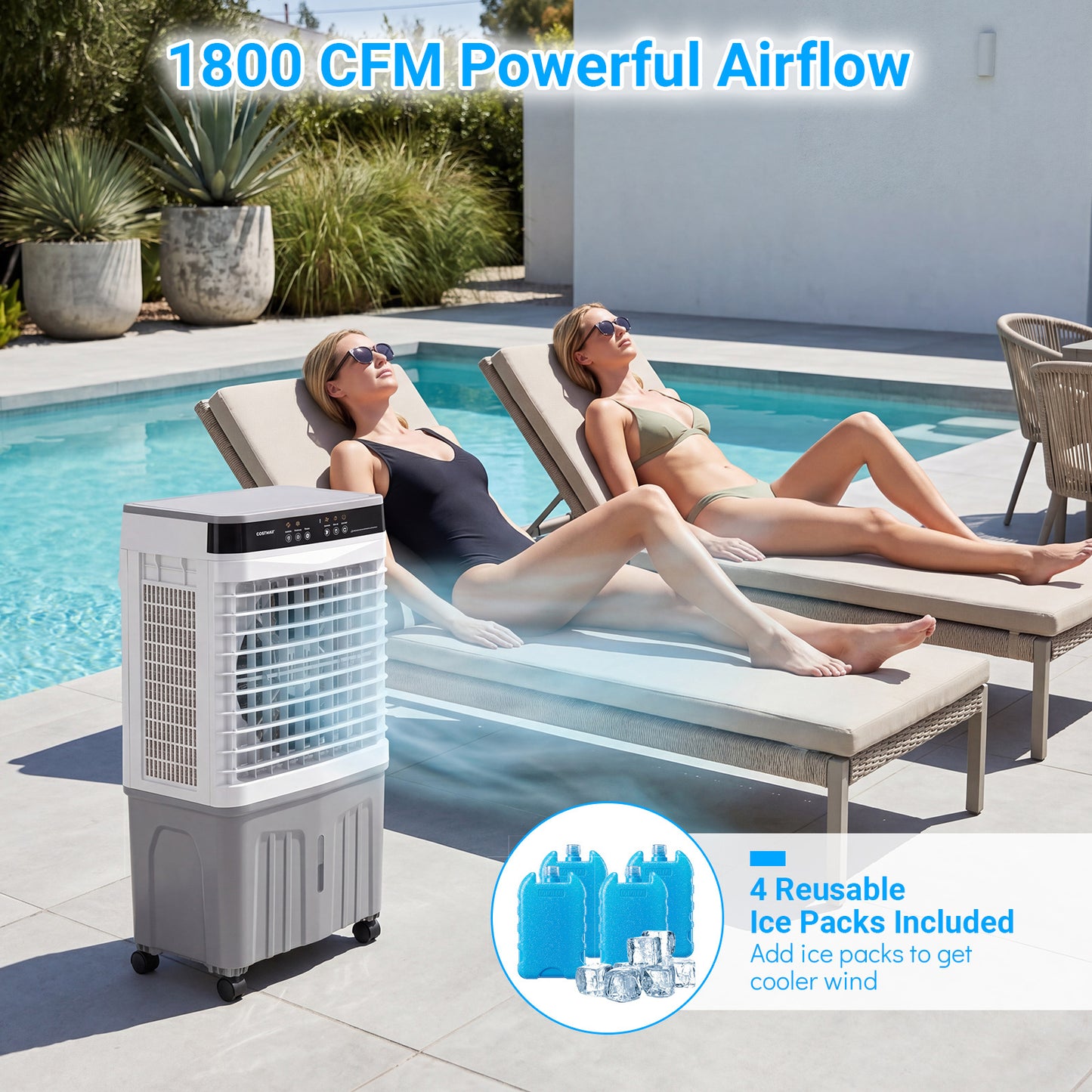 3-in-1 Evaporative Air Cooler with 20L Water Tank and 3 Speeds-White