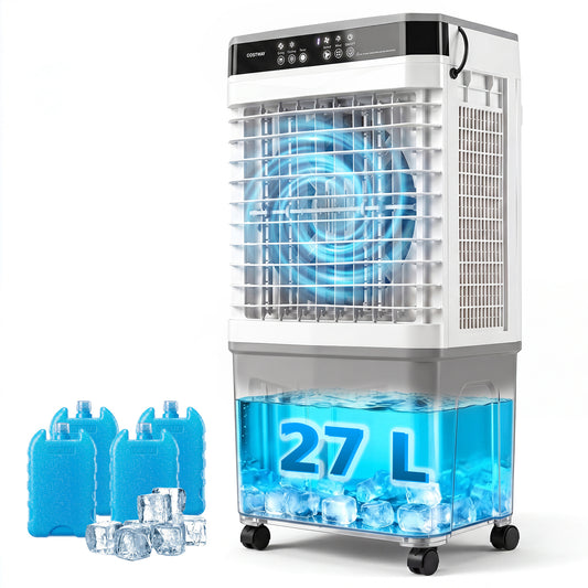 3-in-1 Evaporative Air Cooler with 27L Water Tank and 3 Speeds-White