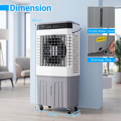 3-in-1 Evaporative Air Cooler with 27L Water Tank and 3 Speeds-White