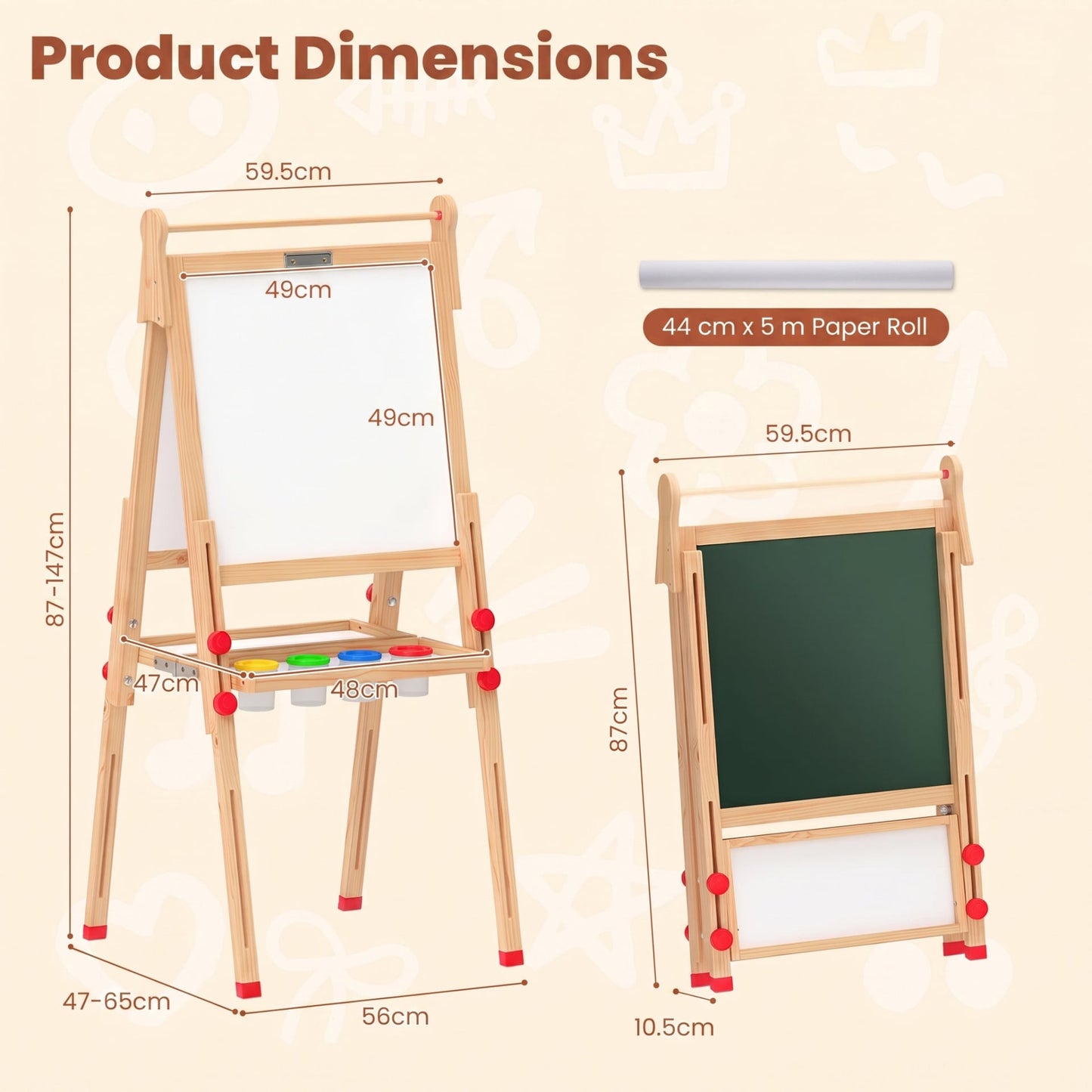 3 in 1 Foldable Wooden Art Easel with Whiteboard Chalkboard and Paper Roll-Natrual