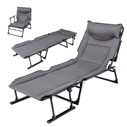 3-in-1 Folding Camping Cot with Adjustable Backrest Convertible Single Sofa-Grey