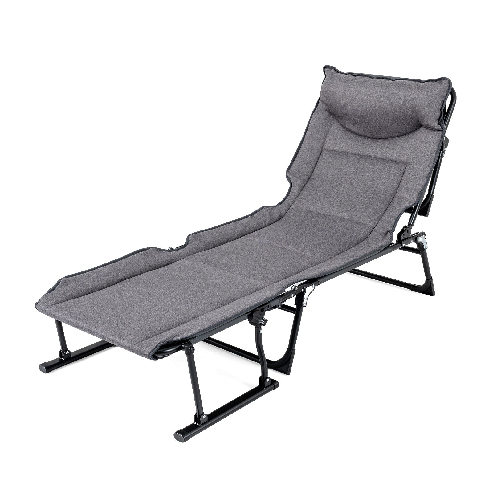 3-in-1 Folding Camping Cot with Adjustable Backrest Convertible Single Sofa-Grey