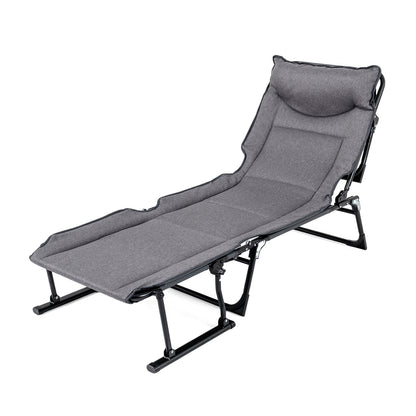 3-in-1 Folding Camping Cot with Adjustable Backrest Convertible Single Sofa-Grey