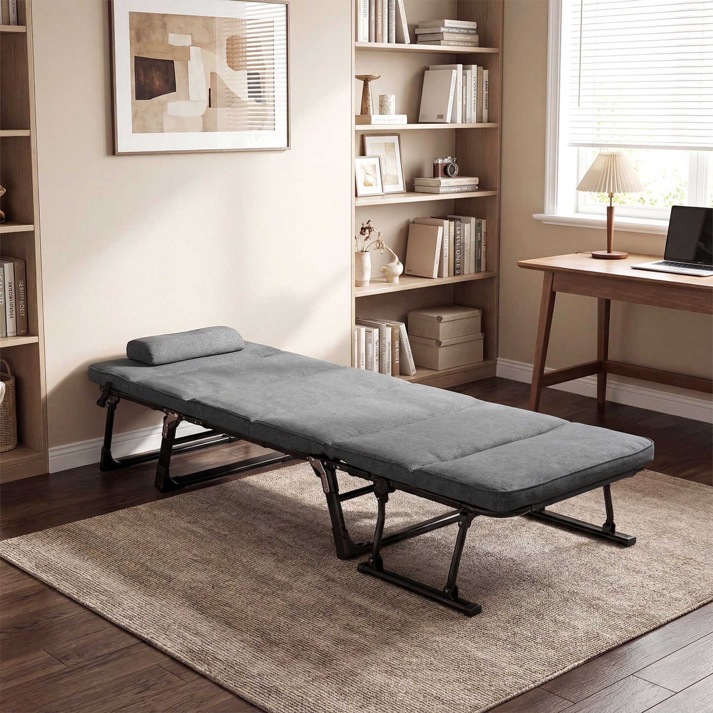 3-in-1 Folding Camping Cot with Removable Mattress and Flip-up Pillow-Grey