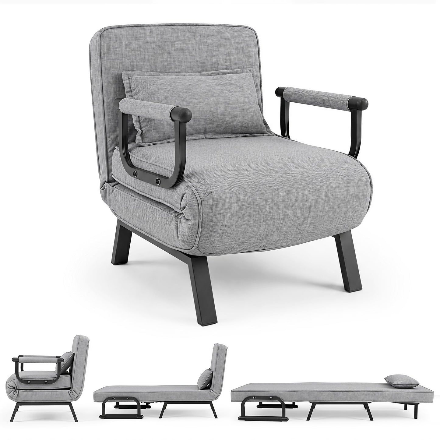 3-in-1 Folding Sofa Bed with Adjustable Backrest with Adjustable Backrest-Light Grey