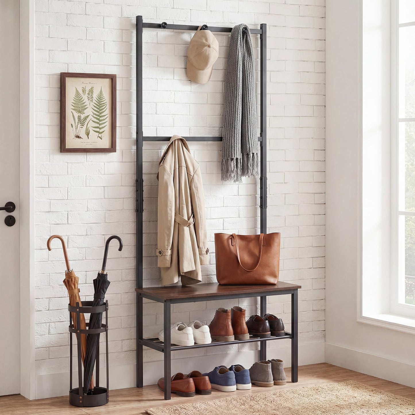 3-in-1 Freestanding Entryway Bench with Hooks and Shoe Storage for Entrance and Mudroom