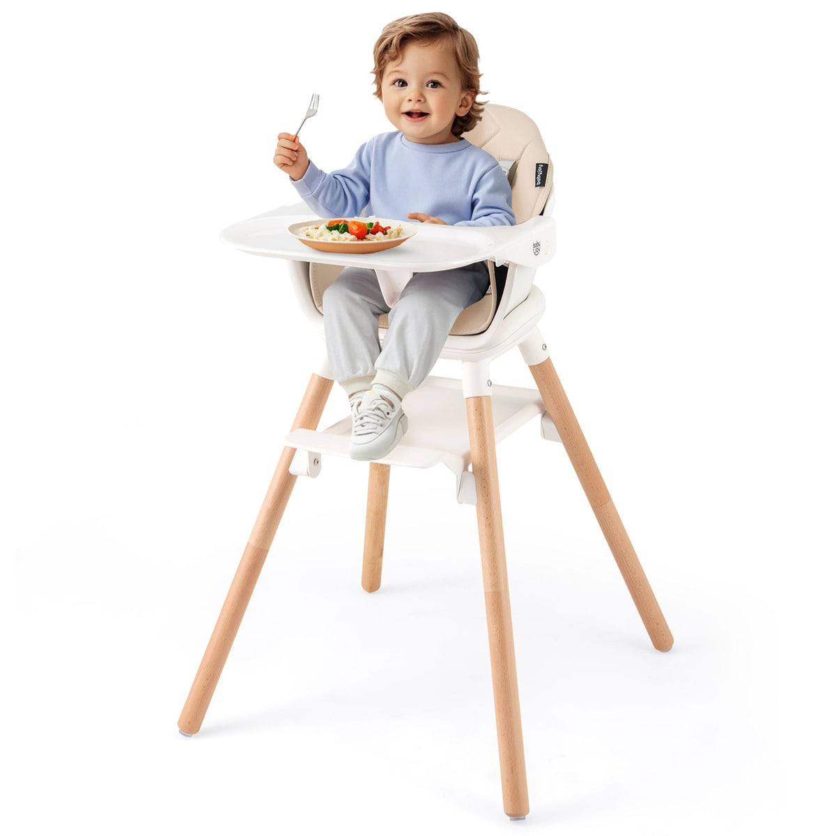 3 in 1 High Chairs for Babies and Toddlers with Foot Rest and Removable Double Tray-Beige