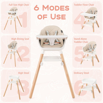 3 in 1 High Chairs for Babies and Toddlers with Foot Rest and Removable Double Tray-Beige