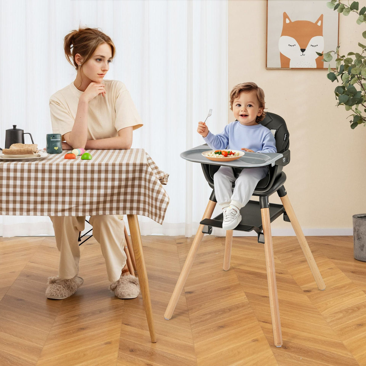 3 in 1 High Chairs for Babies and Toddlers with Foot Rest and Removable Double Tray-Black