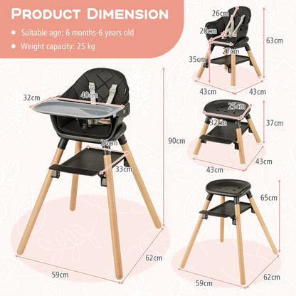 3 in 1 High Chairs for Babies and Toddlers with Foot Rest and Removable Double Tray-Black