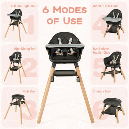 3 in 1 High Chairs for Babies and Toddlers with Foot Rest and Removable Double Tray-Black